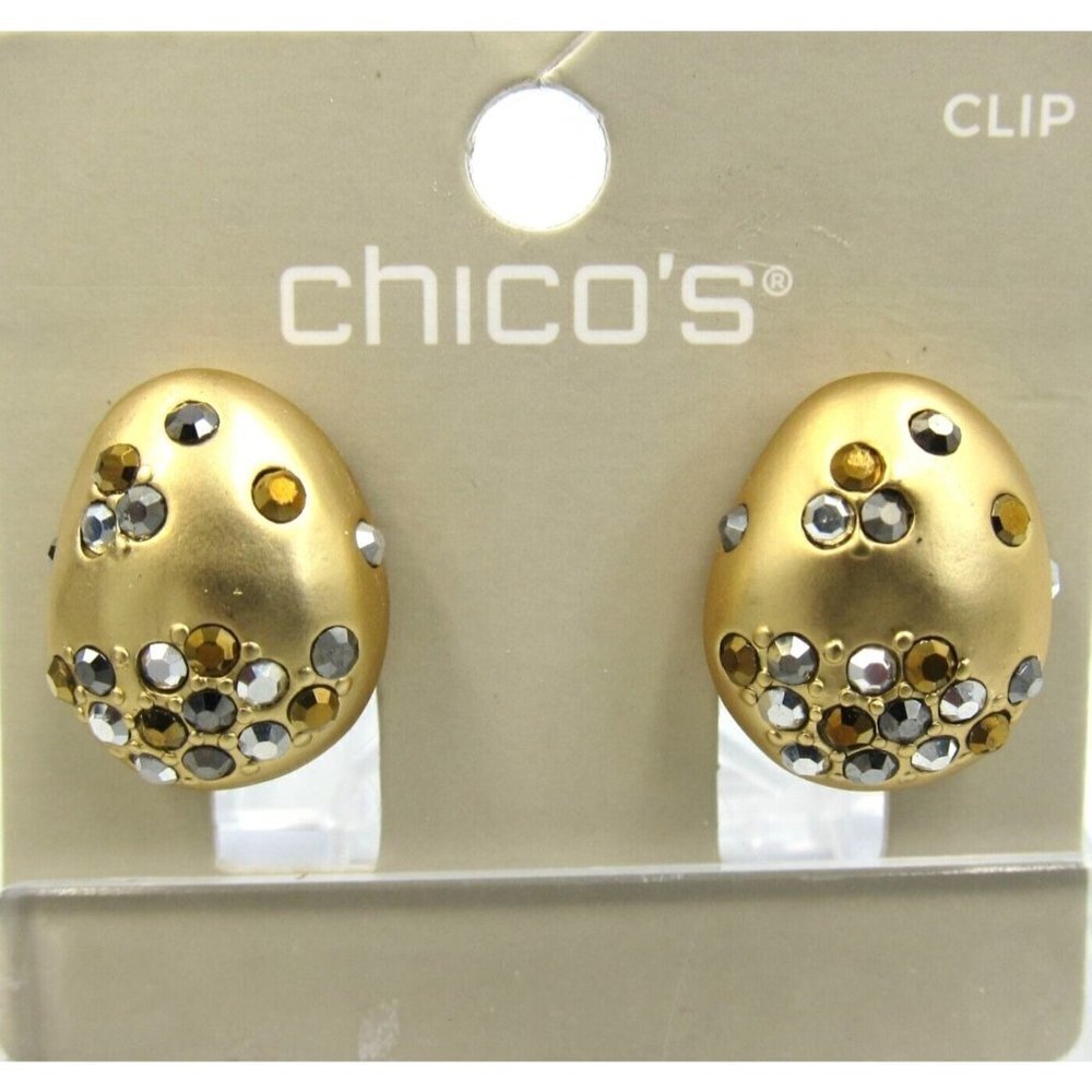 Chico's Neutral Glisten Gold Clip-On Earrings NWT Contemporary Day Evening - Picture 3 of 7
